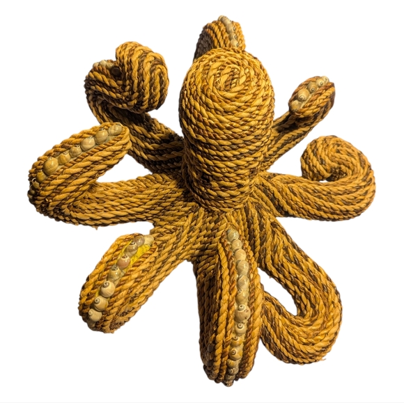 Large Vintage Rattan Wicker Rope Twine Sea Shells Octopus Nautical